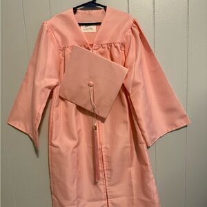 NEW 4’1”- 4’4” XL Child/ Small Adult Pink Graduation Gown, Cap & tassel